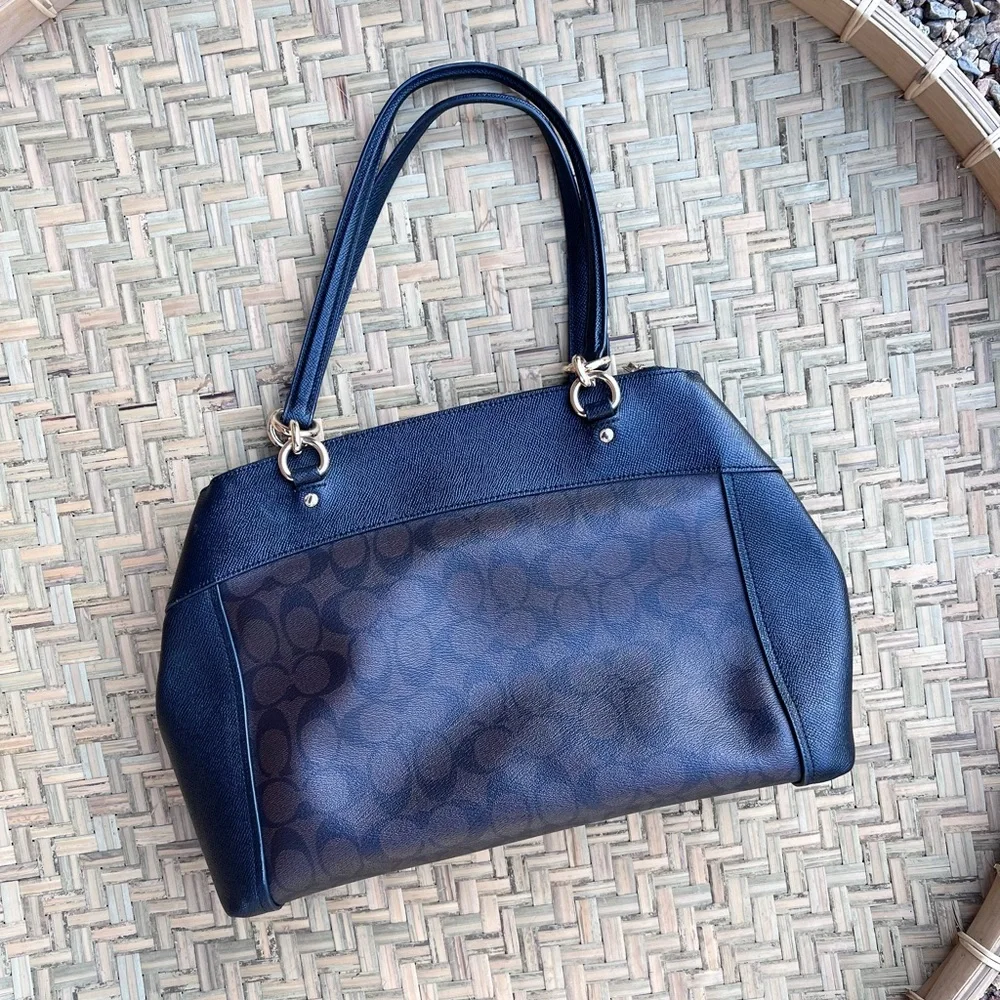 COACH SIGNATURE‎ MONOGRAM BLACK GHW BROOKE SATCHEL CROSSGRAIN LEATHER CARRYALL - Picture 6 of 16
